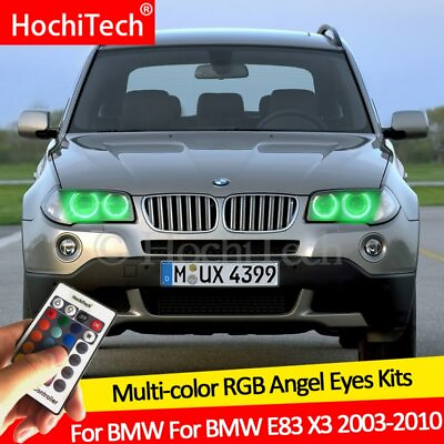 #ad For BMW E83 X3 2003 2010 DRL Angel Eyes LED RGB Multi color Headlight Halo Ring