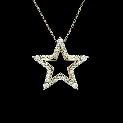#ad 1 ct Round Cut Moissanite Star Shaped Pendant Necklace In 14K Yellow Gold Over