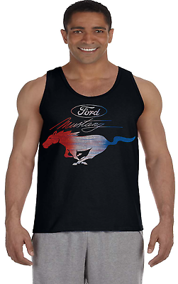 #ad Mens Tank Top Sleeveless Muscle Tee Shirt Ford Mustang Pony Mens Graphic Tee