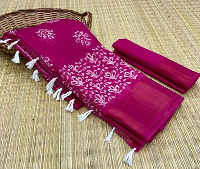 #ad Saree Sari India Traditional Light weight good quality soft linen cotton zari
