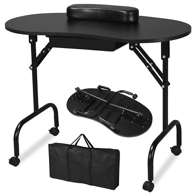#ad Black Manicure Table Nail Portable Folding Beautician Desk Workstation W Bag