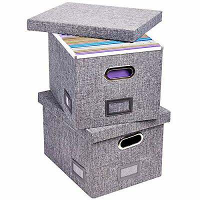 #ad FILE BOX for Hanging Files Storage Office Boxes Letter Grey Set of 2 SUPERJARE