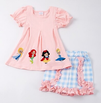#ad NEW Princess Elsa Ariel Snow White Cinderella Girls Boutique Tunic Shorts Outfit $5.99