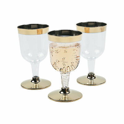 #ad Gold Rimmed Plastic Wine Glasses Party Supplies 25 Pieces