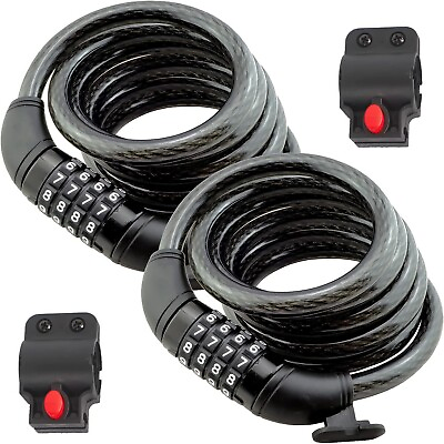 #ad 2 Pack Bike Lock Cable Heavy 5 Digit Self Coiling Resettable Combination Code