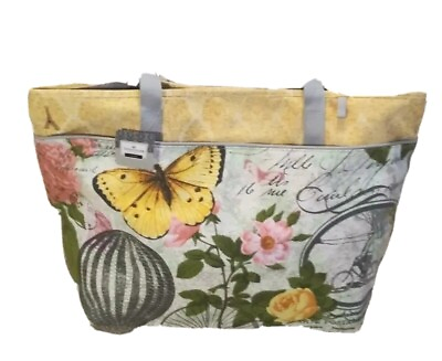 #ad NWT Large PARIS BUTTERFLY Travel Beach TOTE DUFFLE BAG PURSE Flowers Shopping