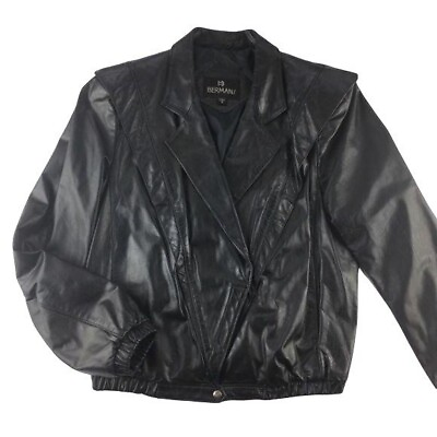 #ad Vintage Berman’s Black Leather Jacket Size 8