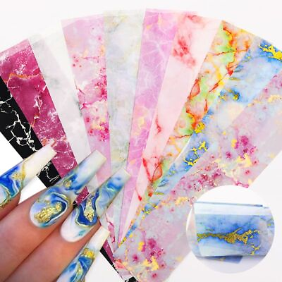 #ad Nail Art Transfer Foil Sticker Marble Qfrench Tip Wraps Adhesive Nail Decals