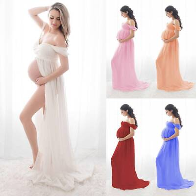 #ad Pregnant Women Off Shoulder Maxi Dress Maternity Photo Shoot Photography Gown US