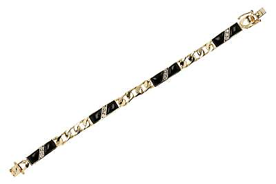 #ad Ladies 1980s 14k Italian Gold Onyx amp; Diamond Cuban Link Bracelet