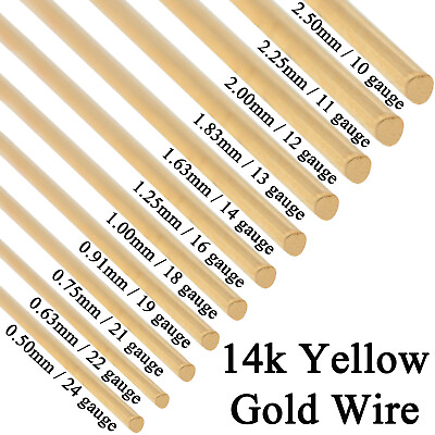 #ad 14K Solid Yellow Gold Round Wire Half Hard 1 Inch 10ga 24 Gauge 0.5mm 2.5mm