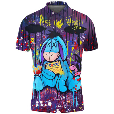 #ad Eeyore Donkey Melting Watercolor Pattern Eeyore Lovers Father#x27;s Day Polo Shirt