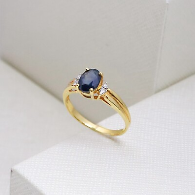 #ad Blue sapphire with diamond gold ring 22K gold gift for him and her
