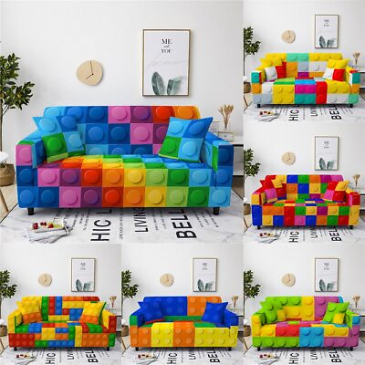 #ad Colorful Square Sofa Cover 1 2 3 4 Seater Elastic L Sectional Sofa Slipcover