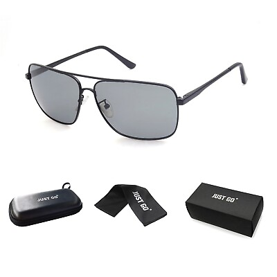 #ad JUST GO Men Metal Frame Square Aviator Polarized Sunglasses 100% UV Protection