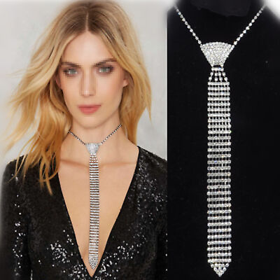 #ad Women Girl Full Rhinestone Crystal Bling Bow Tie Necktie Choker Collar Necklace