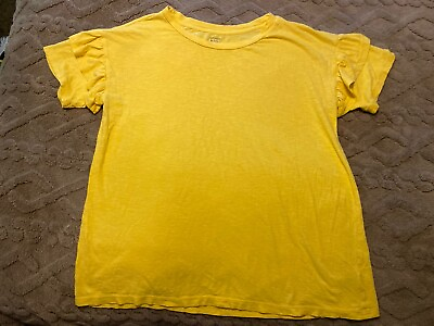 #ad Crown amp; Ivy Womens Shirt Size Large Yellow Ruffle Short Sleeve Top Tee Casual