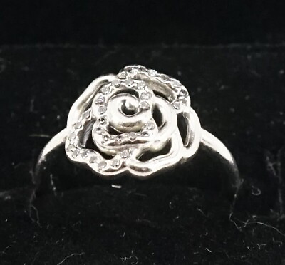 #ad Pandora Sterling Silver Clear Delicate Shimmering Rose Ring Size: 52 6