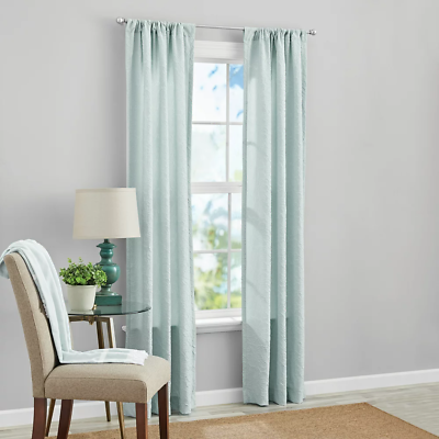 #ad Polyester Light Filtering Rod Pocket Curtain Panel Pair Decor Drapes Aqua 37X84