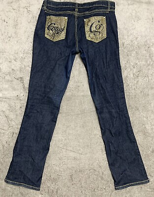 #ad Coogi Jeans Womens 15 16 36x33 Dark Blue Straight Leg Studded Embroidery