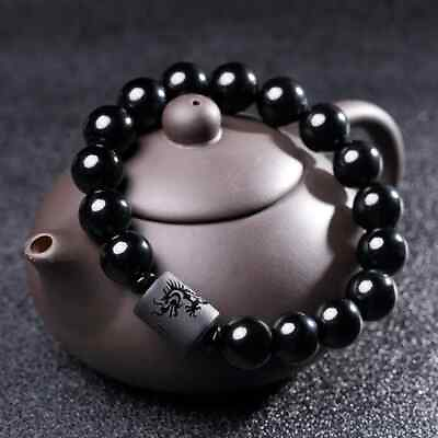 #ad Natural Black Tourmaline Bracelet 10 12mm Stone Beads Bracelet
