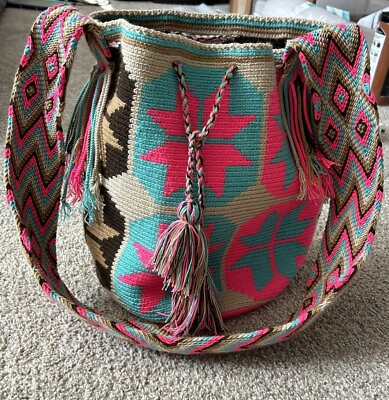 #ad Authentic Wayuu Mochila Handmade Colombian Colorful Bag Large