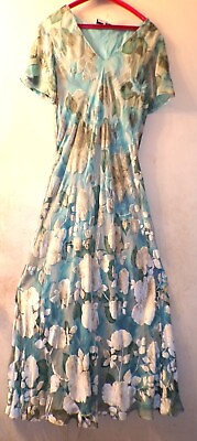 #ad BLOOMINGDALE#x27;S SILK LINED MAXI DRESS BLUE FLORAL 57quot; LONG EVENING GOWN