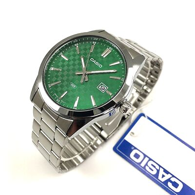 #ad Men#x27;s Casio Classic Collection MTP VD03D Green Dial Steel Watch MTPVD03D 3A1