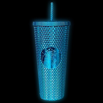 #ad Starbucks 2023 BNWT Studded Blue Chrome 24 oz Venti Tumbler Cold Cup