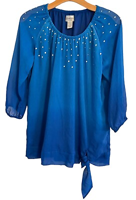 #ad Chicos 1 Blouse Size Medium Blue Embellished Women Blouse