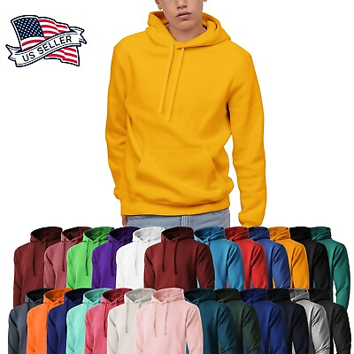 #ad Mens Sweatshirt Pullover Hoodie Fleece Women Plain Shirt Front Pocket Comfort