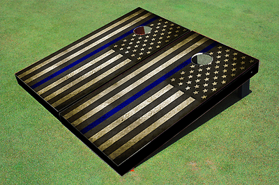 #ad Custom Black And White American Flag With Blue Stripe Cornhole Board set