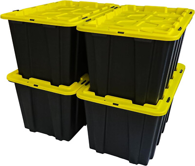 #ad 17 Gallon Snap Lid Storage Bin Container Tote Box Durable Plastic Black Set of 4