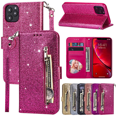 #ad For iPhone 15 14 Pro Max 13 12 11 XR 8 WOMEN Bling Leather Card Wallet Flip Case