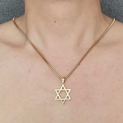 #ad Star of David Pendant Necklace Stainless steel plating gold 22inch box Chain