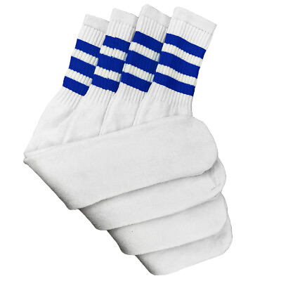 #ad 4 Pairs White Tube Socks with Blue Stripe Cotton 24quot; Inches Long