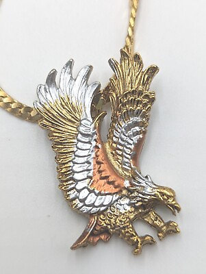 #ad Vintage Gold Tone Eagle Necklace Unbranded Eagle Attacking Pose Unused In Pkg