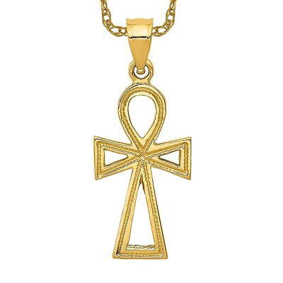 #ad 14K Yellow Gold Egyptian Ankh Holy Cross Symbol of Life Ancient Necklace ...