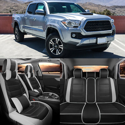 #ad For Toyota Tacoma Leather Car Seat Cover 5 Seat Front Rear Full Set Cushion Gray