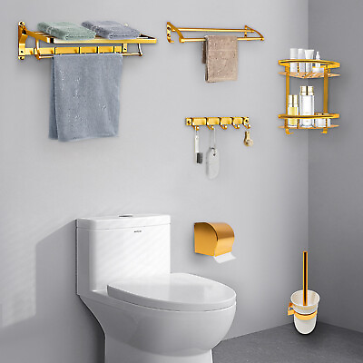 #ad Wall Mounted Bath Toilet Hardware Towel Rack Bar Shelf Bathroom Accessories Set！