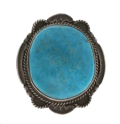 #ad Rita Joe R. Tom Silver Navajo Oval Shaped Turquoise Native Ring Size 7