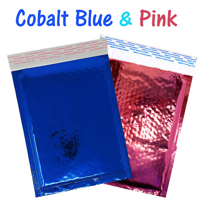 #ad 6x10 Cobalt Blue Pink Metallic Foil Bubble Mailers Padded Designer Mailing Bags