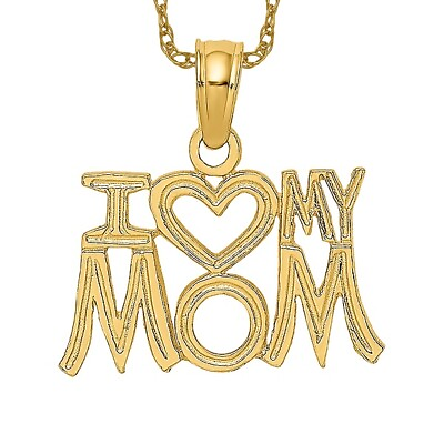 #ad 14K Yellow Gold I Love Heart My Mom Necklace Mama Charm Mother Pendant