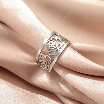 #ad Five Rose Ring Stainless Steel Open Ring Adjustable Women Jewelry Gift