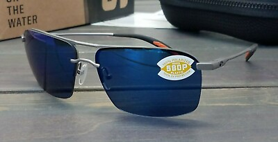 #ad New Costa del Mar SKIMMER SKM 228 Sunglasses Matte Silver w Blue 580p Polarized