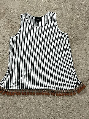 #ad W5 Womens Shirt Size Large Multicolor Striped Embellished Fringed Flowy