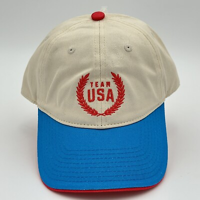 #ad Team USA Olympic Shield Adjustable Strapback Tan Blue Red Hat Cap NWT USA