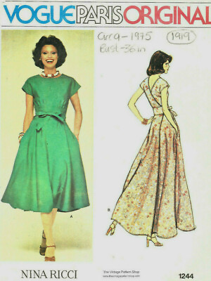 #ad 1975 Vintage VOGUE Sewing Pattern B36quot; DRESS 1919 By Nina Ricci