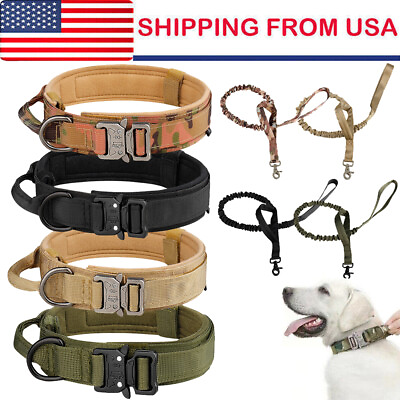 #ad Tactical Dog Collar w Handle Leash Heavy Duty Military Service Canine Training