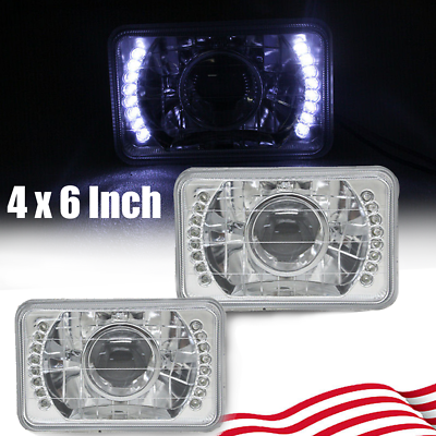 #ad Pair 4X6 Inch 5quot; Chrome Crystal Lamps White LED Sealed Beam Square Headlights